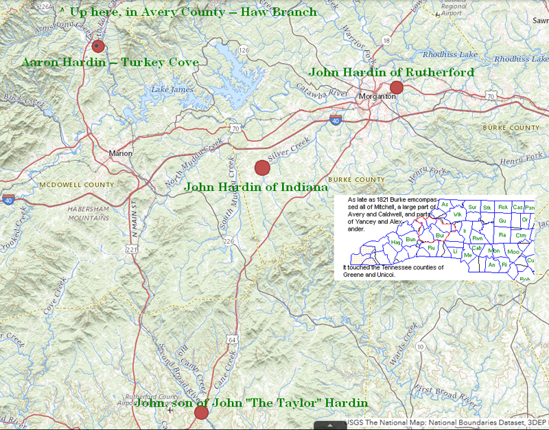 Map of Burke showing Hardin land grants